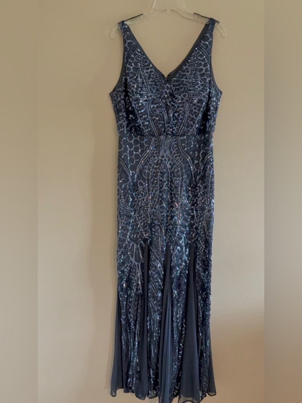 Nightway Collections Navy Sequin V-Neck Evening Dress
